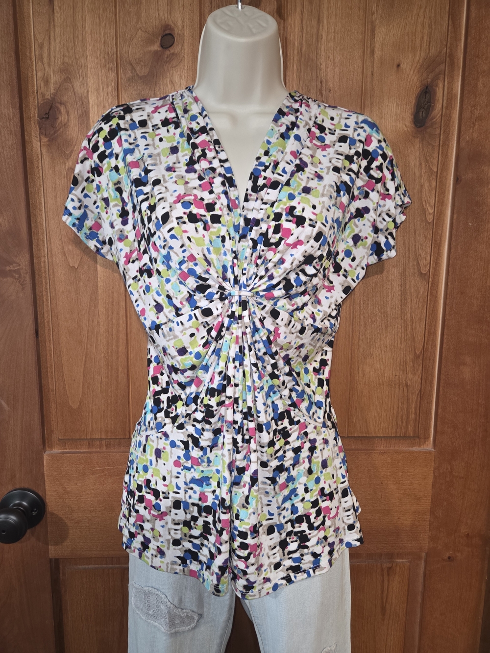 Chaus Multicolor Twist-Front V-Neck Blouse - White, Black, Blue, Pink,‎ Green